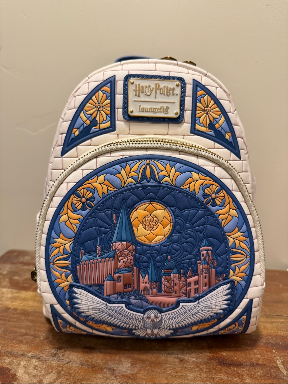 Loungefly Harry Potter White, Blue & Gold Hogwarts Embossed Mini Backpack